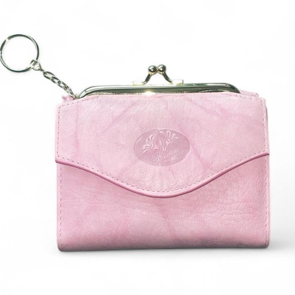 Buxton— pink leather heiress wallet with gold hardware & kisslock coin closure